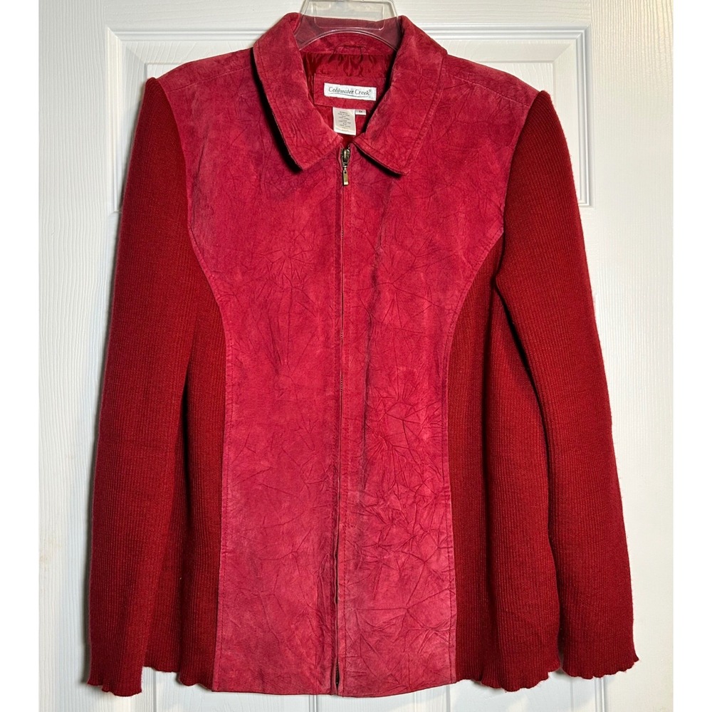 Coldwater Creek Red Leather Suede Knit‎ Zip Front Jacket Women 1X